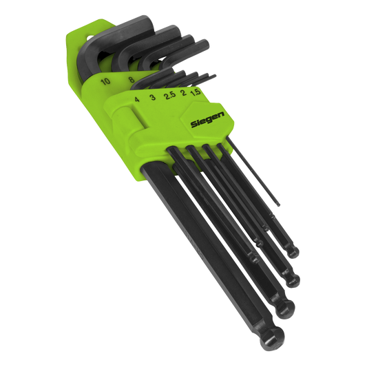 Sealey Ball-End Hex Key Set 9 Pieces Long Metric Chrome Vanadium Steel S01093