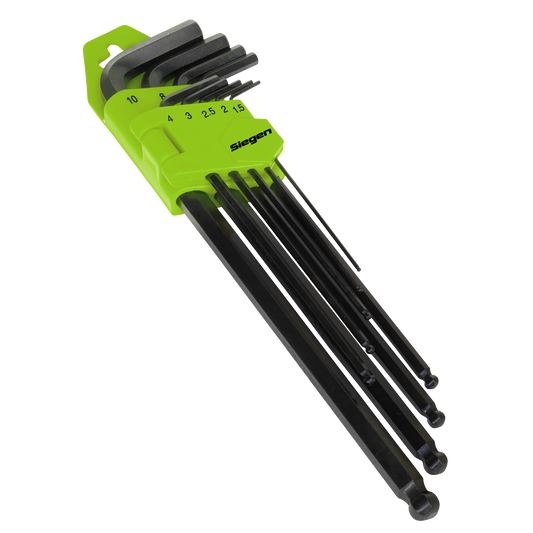 Sealey Ball-End Hex Key Set 9pc Extra-Long Metric Chrome Vanadium Steel S01094