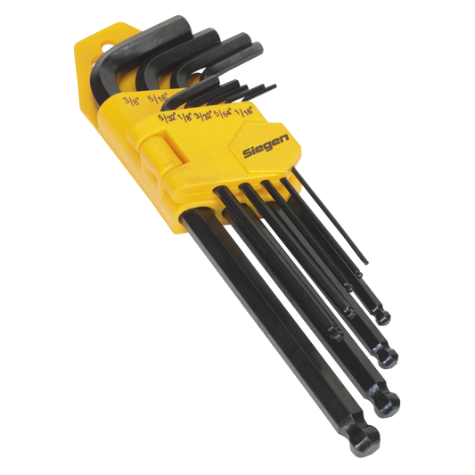 Sealey Ball-End Hex Key Set 9 Pcs Chrome Vanadium Steel Blackened Finish S01098