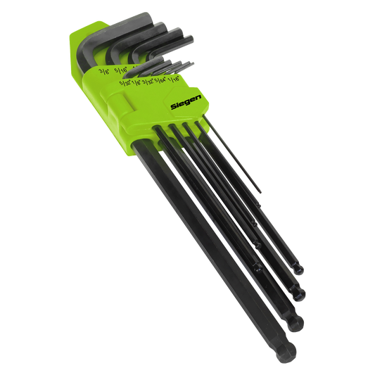 Sealey Ball-End Hex Key Set 9 Pieces Extra-Long Imperial Blackened Finish S01099