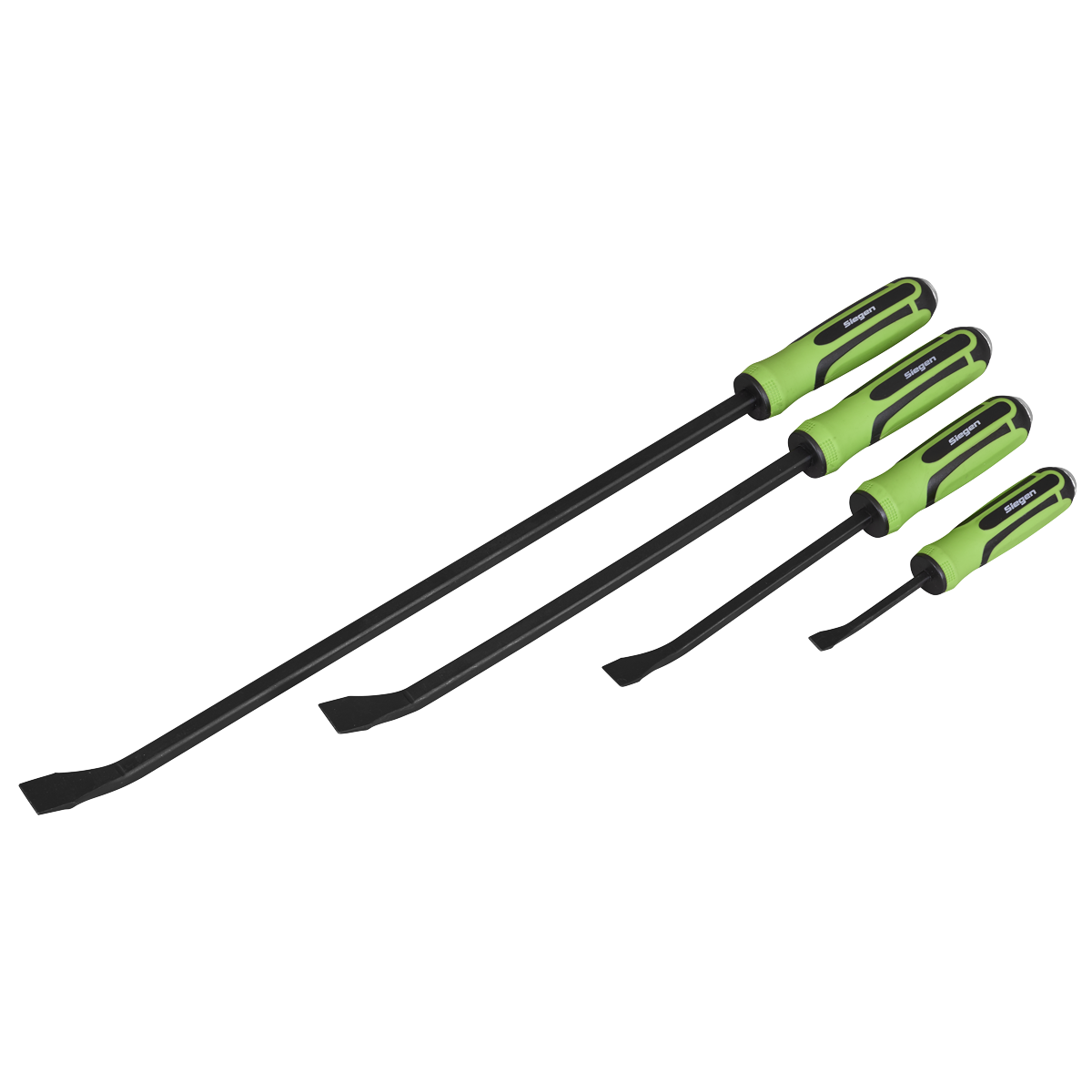 Sealey Heavy Duty Angled Pry Bar Set With Hammer Cap 4 Pieces Green/Black S01138