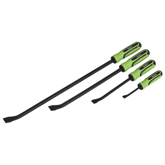 Sealey Heavy Duty Angled Pry Bar Set With Hammer Cap 4 Pieces Green/Black S01138