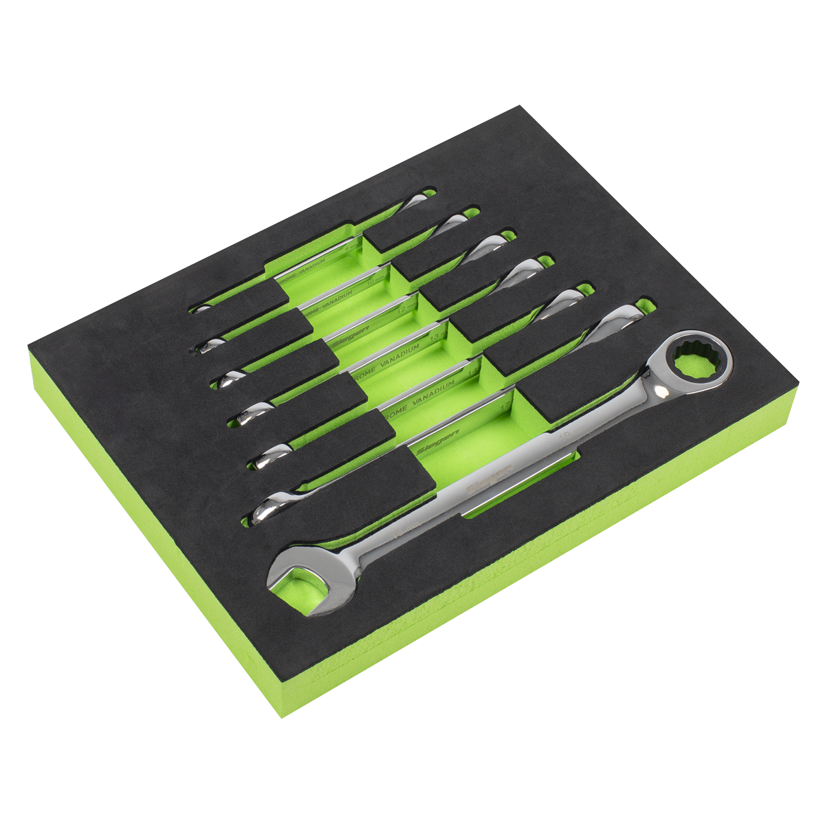 Sealey Ratchet Combination Spanner Set 7pc Metric Chrome Vanadium Steel S01142