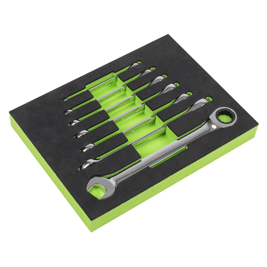 Sealey Ratchet Combination Spanner Set 7pc Metric Chrome Vanadium Steel S01142