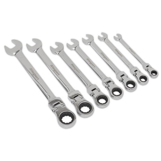 Sealey Flexible Head Ratchet Combination Spanner Set 72 Teeth 7 Pieces S01143