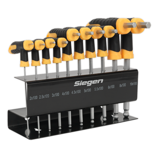 Sealey Ball-End Hex Key Set 10 Pcs T-Handle Metric Polished Satin Finish S01150