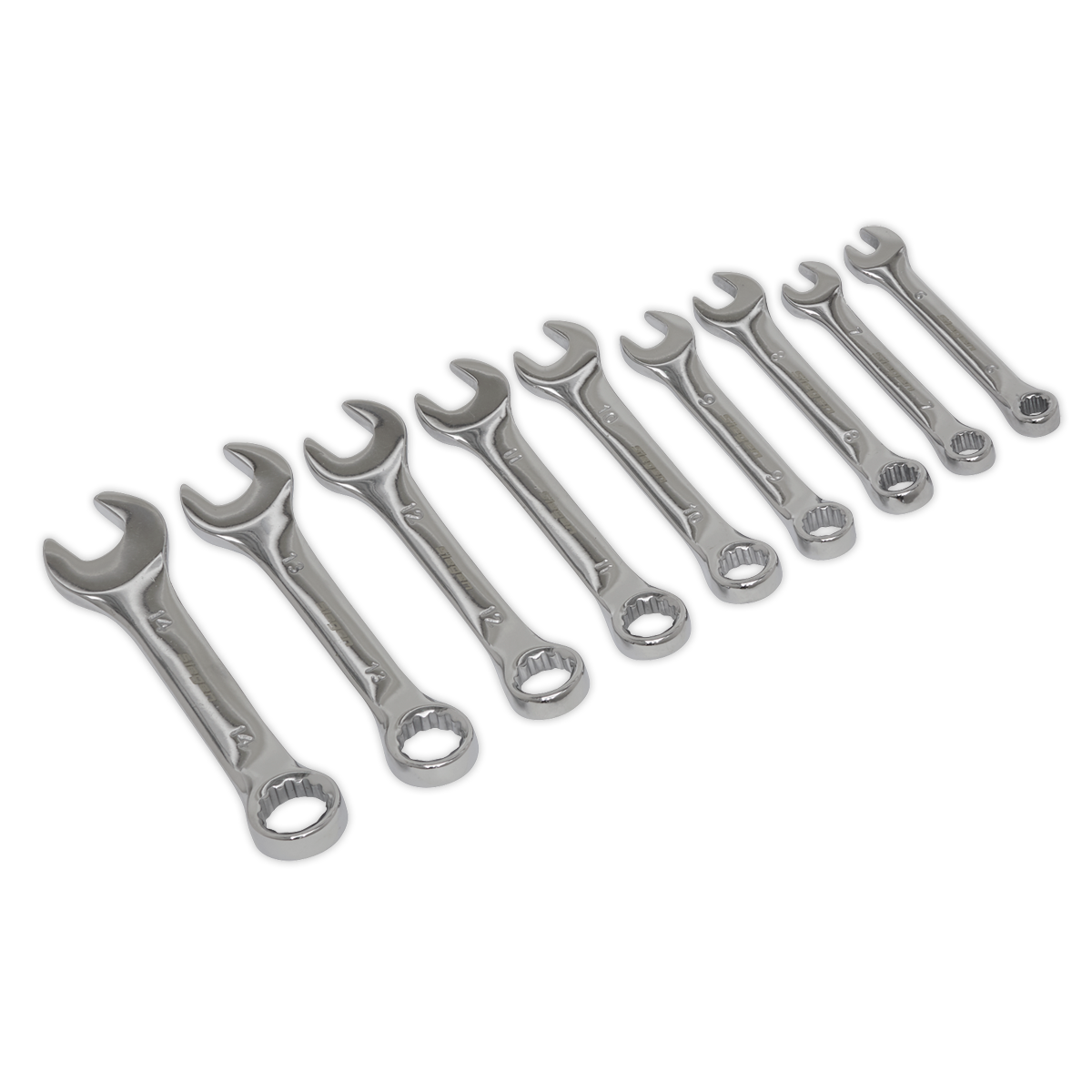 Sealey Stubby Combination Spanner Set 9pc - Metric Polished Mirror Finish S01157