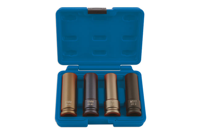 LASER 5915 4pc Wheel Nut Socket Set 87 mm Deep Sockets Chrome Vanadium Steel