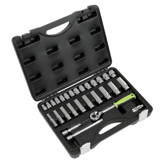 Sealey Socket Set 28 Pieces 3/8" Square Drive Metric With Mirror Finish S01236