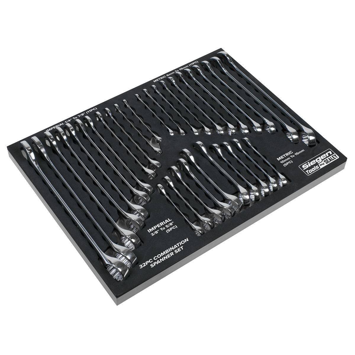 Sealey Combination Spanner Set 32 Pieces - Metric/Imperial Silver S01239