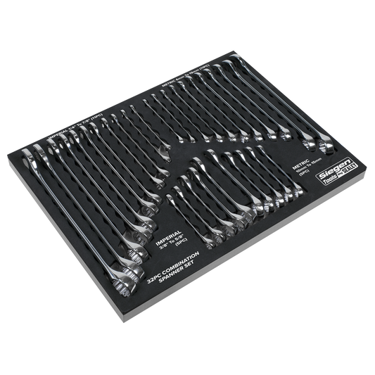 Sealey Combination Spanner Set 32 Pieces - Metric/Imperial Silver S01239