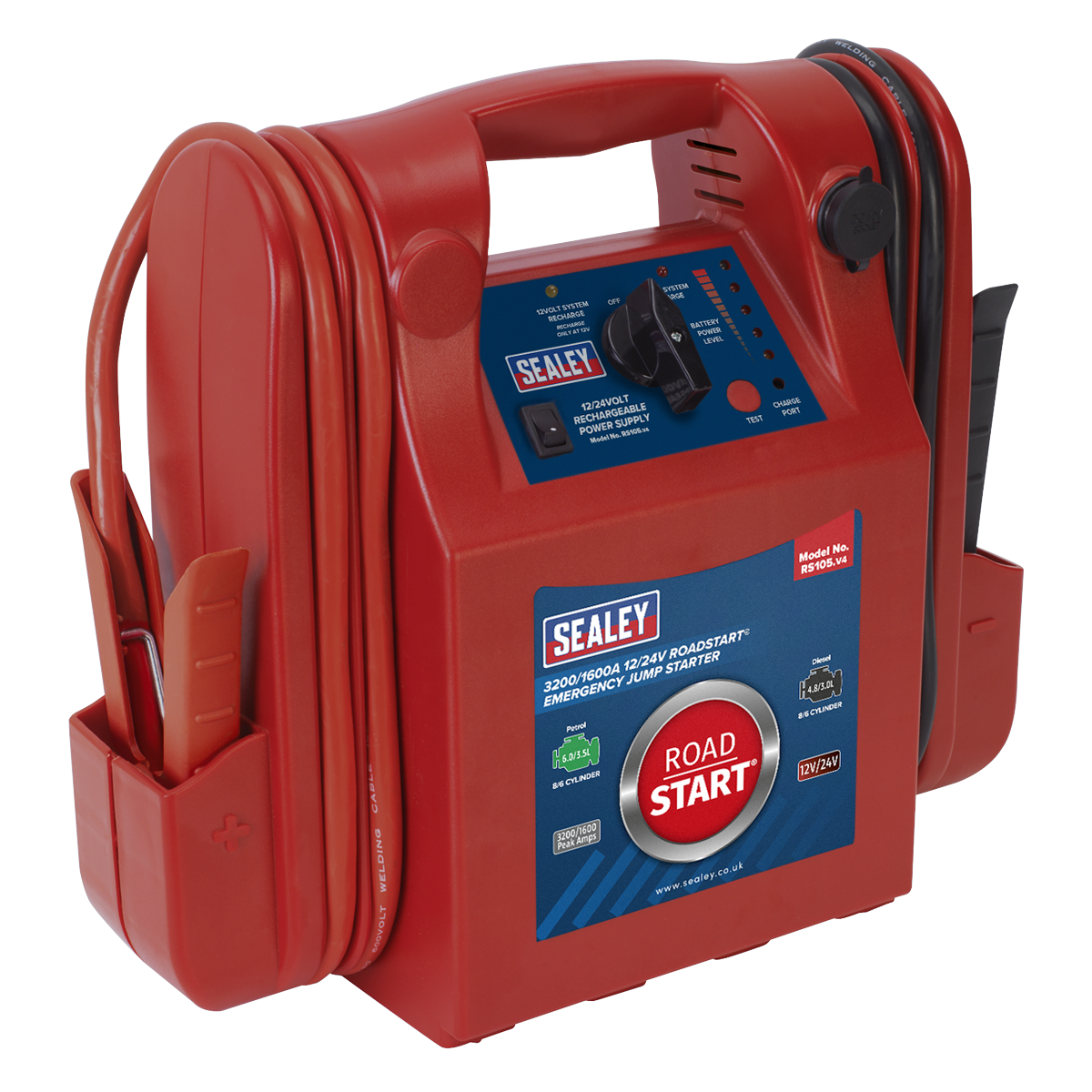 Sealey 3200A 1600A 12/24V RoadStart Emergency Jump Starter For 8 Cylinders RS105