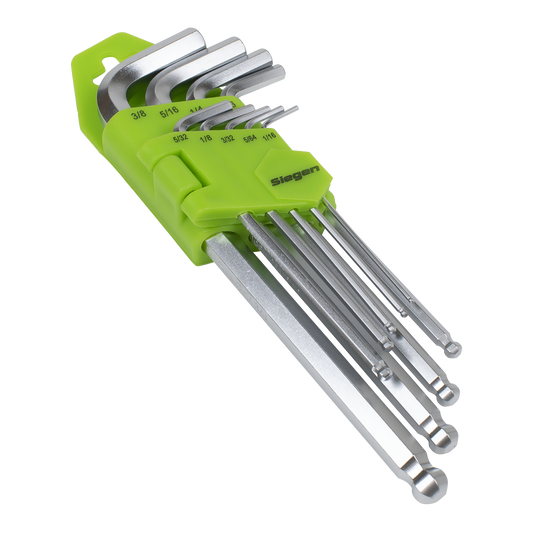 Sealey Hex Key Set Long Ball-End 9 Pieces Imperial 1/16" -3/8" 62.5-177mm S01261
