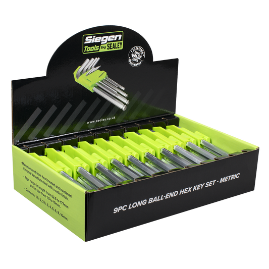 Siegen Long Ball-End Hex Key Set 9 Pieces 62.5-177mm Size 1.5mm - 10mm S01263