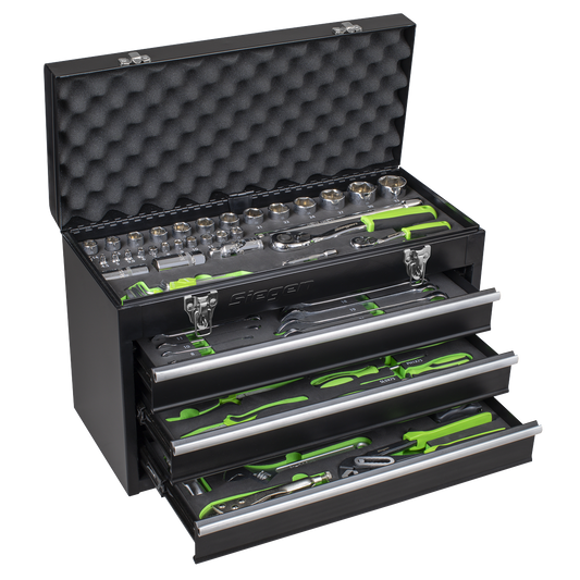 Siegen Portable Tool Chest 3 Drawer With 98 Pieces Tool Kit 1/4" 1/2" Tools