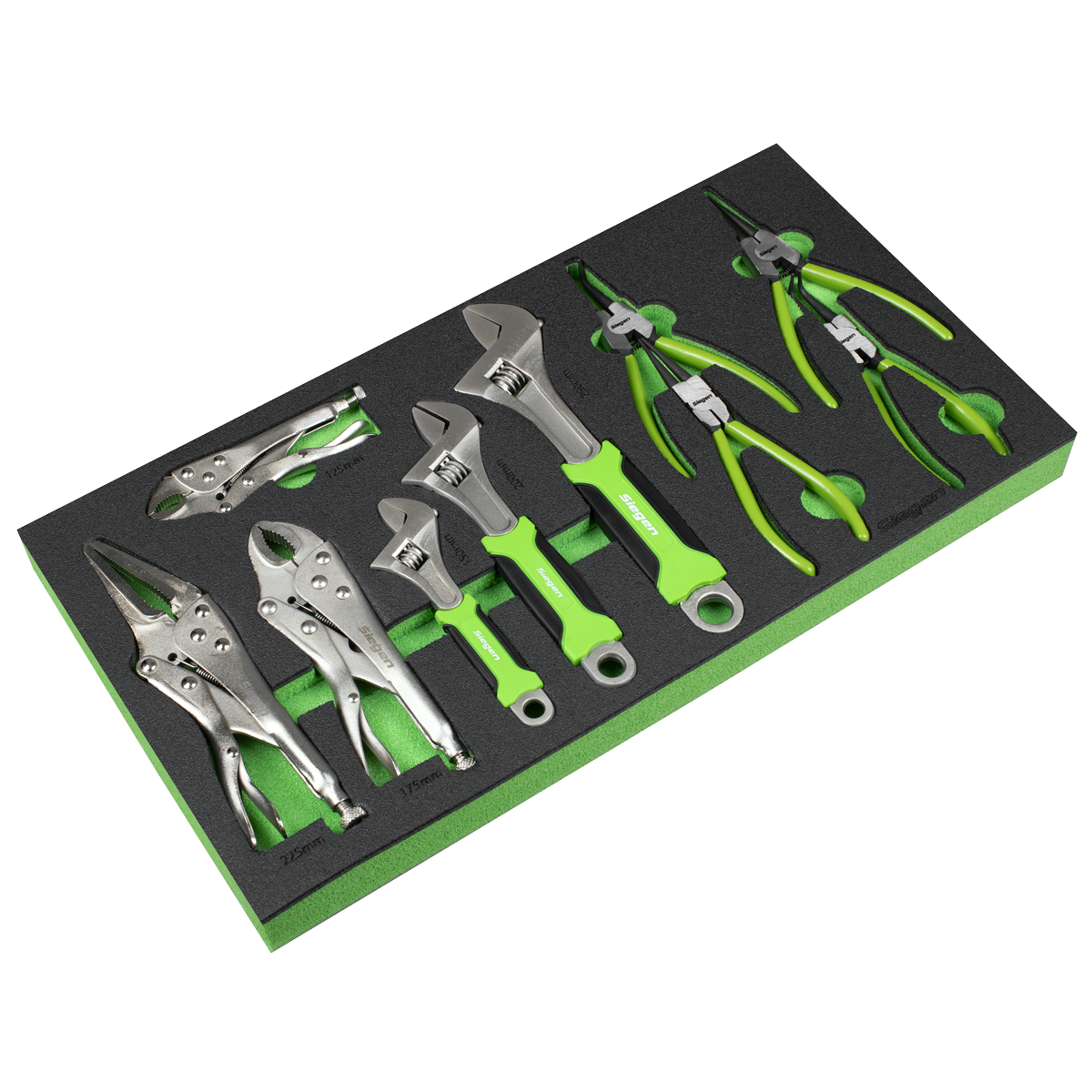Sealey Siegen Adjustable Wrench & Pliers Set With Tool Tray 10 Pieces S01278