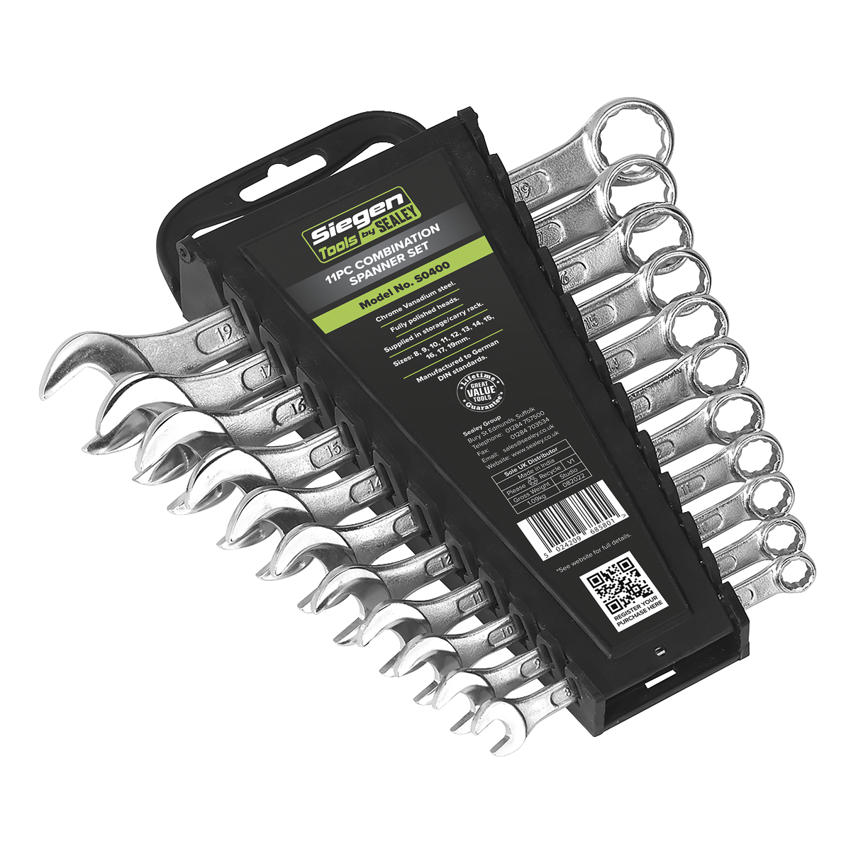 Sealey Combi Spanner Set With Fully Polished Heads 11 Pieces Metric S0400