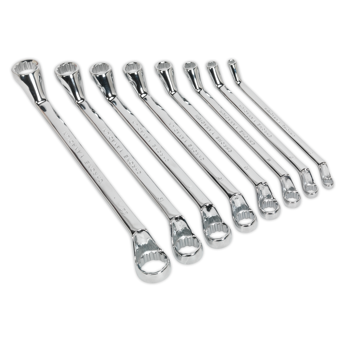 Sealey Deep Offset Ring Spanner Set 8 Pcs Metric Chrome Plated 6mm - 22mm S0405