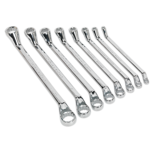 Sealey Deep Offset Ring Spanner Set 8 Pcs Metric Chrome Plated 6mm - 22mm S0405