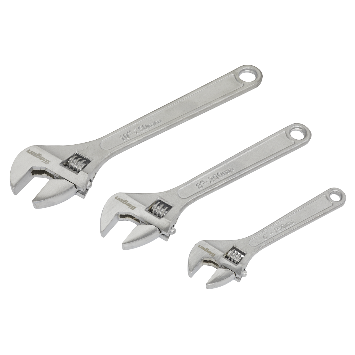 Sealey Adjustable Wrench Set Hardened & Heat Treated Steel 3 Pieces S0448