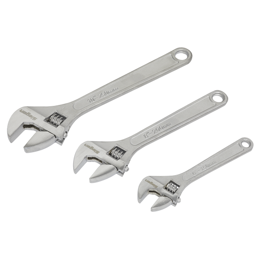 Sealey Adjustable Wrench Set Hardened & Heat Treated Steel 3 Pieces S0448