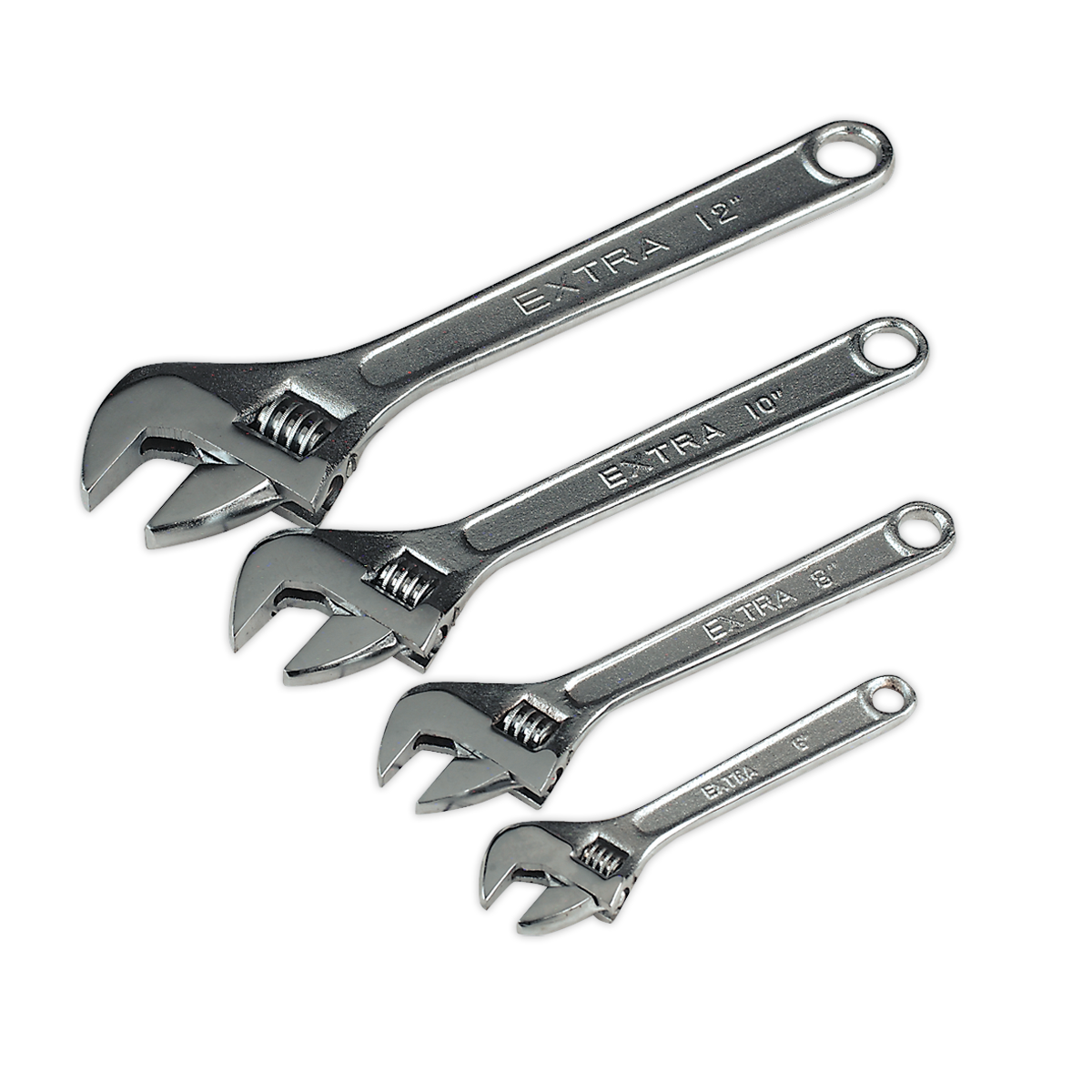 Sealey Adjustable Wrench Set Hardened & Heat Treated Steel 4 Pieces S0449