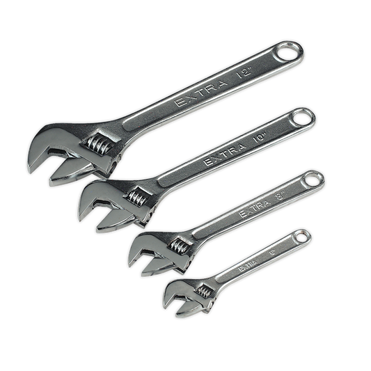 Sealey Adjustable Wrench Set Hardened & Heat Treated Steel 4 Pieces S0449