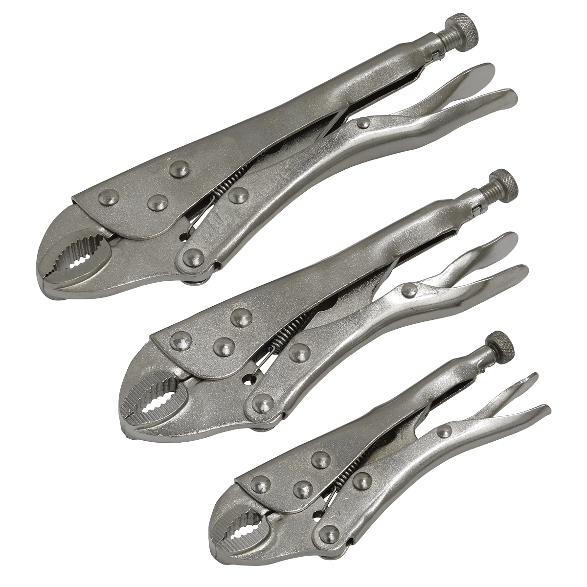 Sealey Locking Pliers Set Steel Jaws With Bright Nickel-Plate Finish 3pc S0463