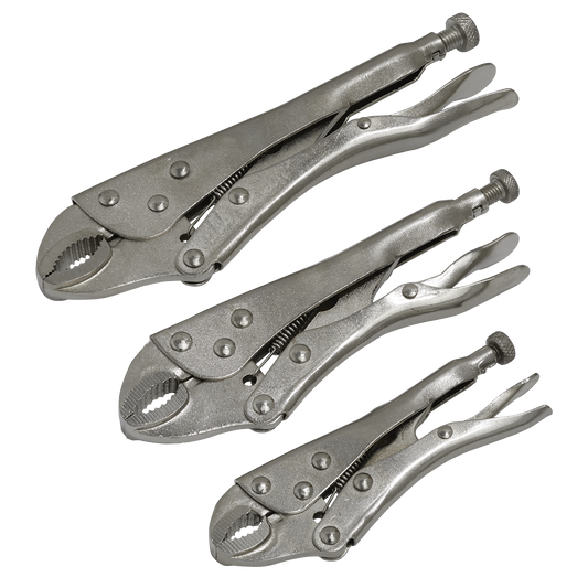 Sealey Locking Pliers Set Steel Jaws With Bright Nickel-Plate Finish 3pc S0463