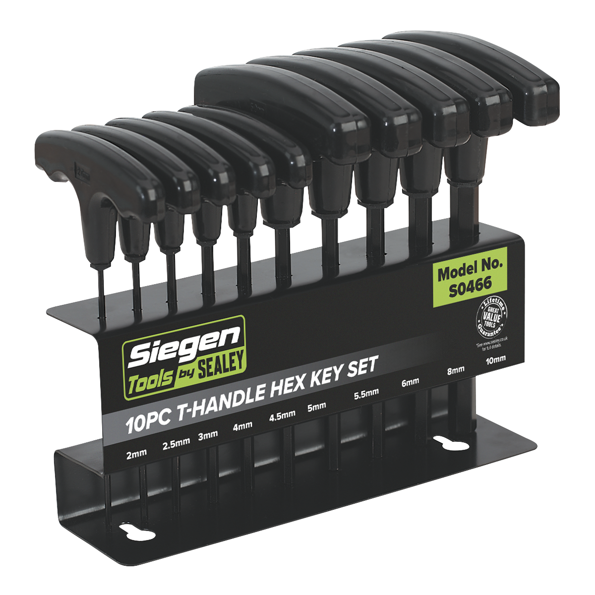 Sealey 10 Piece T-Handle Metric Hex Key Set Chrome Vanadium Steel S0466