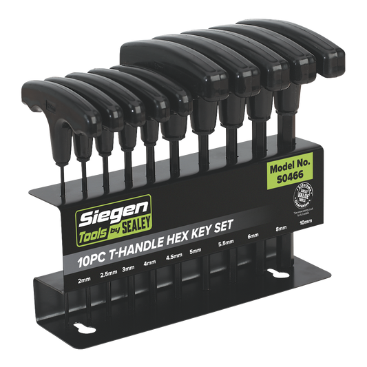 Sealey 10 Piece T-Handle Metric Hex Key Set Chrome Vanadium Steel S0466