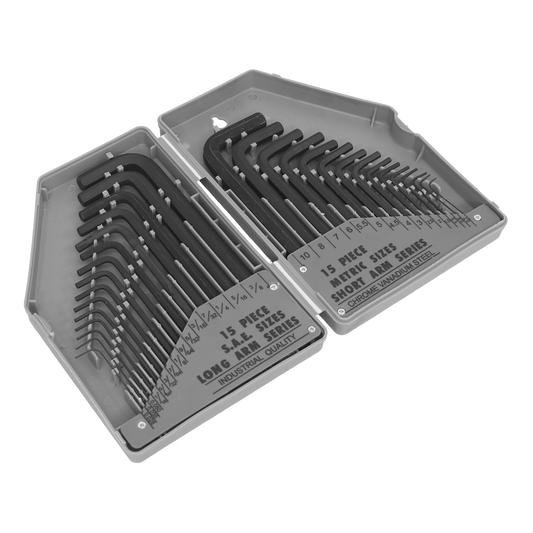 Sealey Hex Key Set Long/Short Arm 30 Pcs Metric/Imperial Chrome Vanadium S0484
