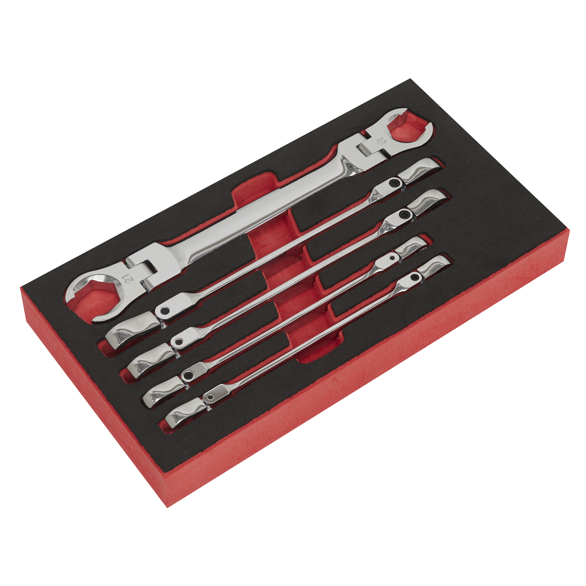 Sealey Flexi-Head Flare Nut Spanner Set 5 Pieces Chrome Vanadium Steel AK2652