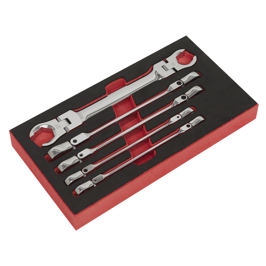 Sealey Flexi-Head Flare Nut Spanner Set 5 Pieces Chrome Vanadium Steel AK2652