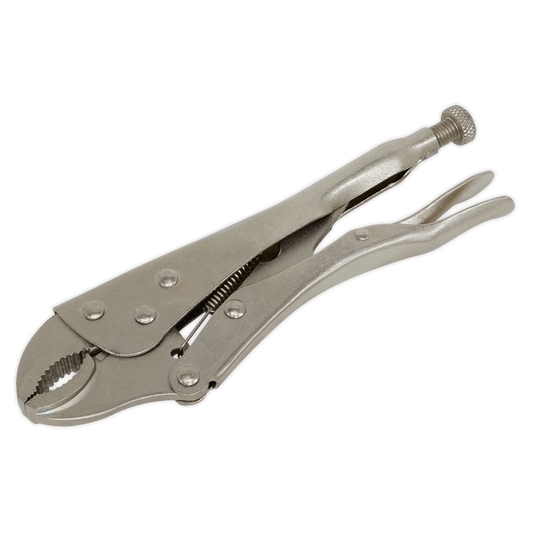 Sealey Locking Pliers 215mm Curved Adjustable Grip Jaws With Lever Release S0487