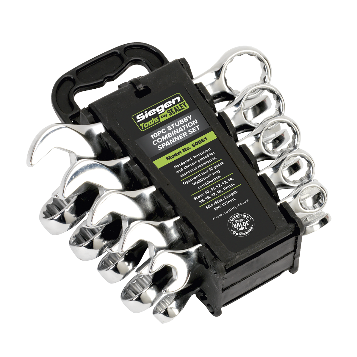 Sealey Combi Spanner Set Stubby Chrome Vanadium Steel 10 Pieces Metric S0561