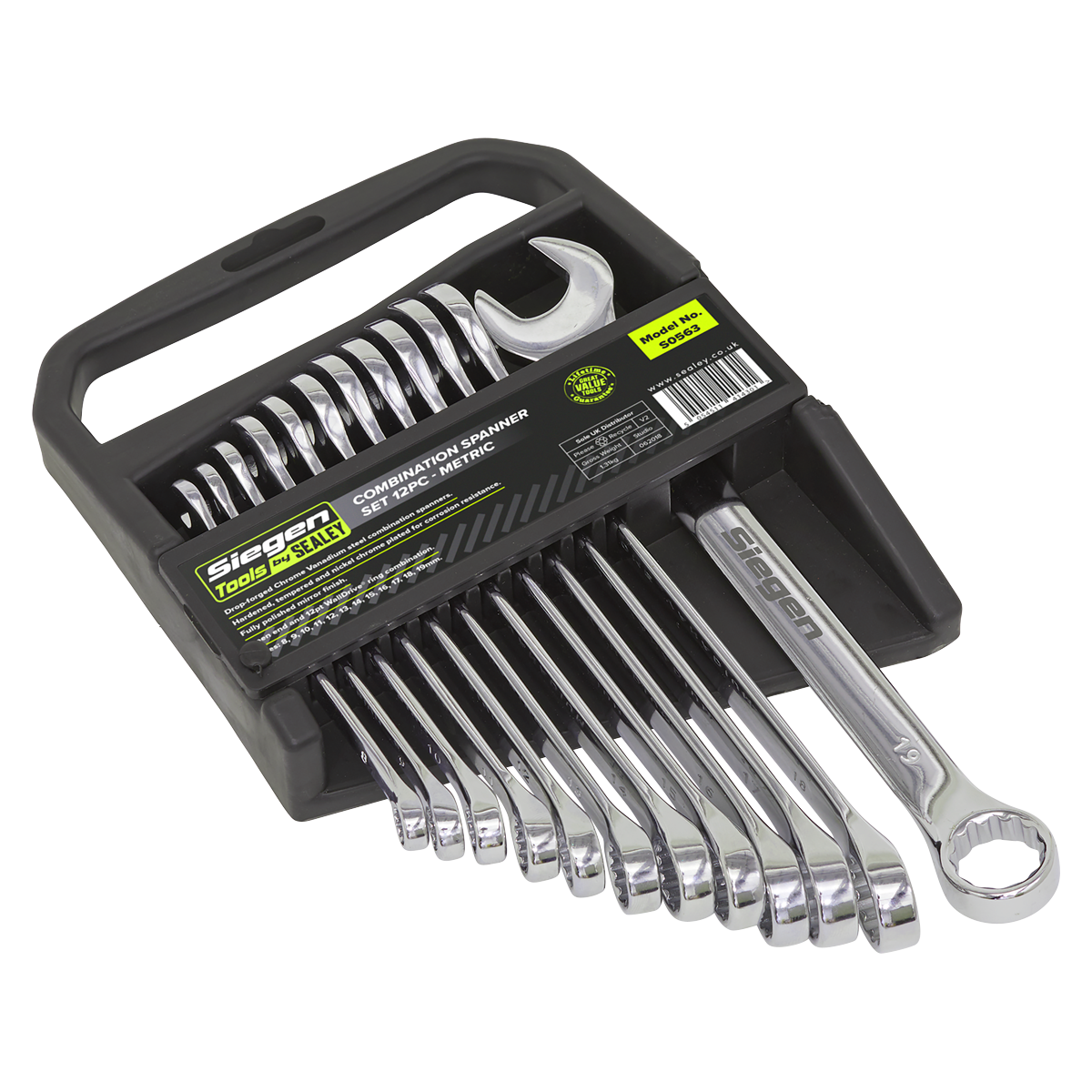 Sealey Metric Combi Drop-Forged Chrome Vanadium Steel 12 Piece Spanner Set S0563