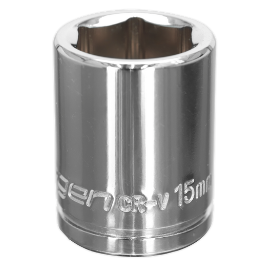 Sealey WallDrive Socket 15mm 3/8" Square Drive Carbon Steel Chrome Plated S0582