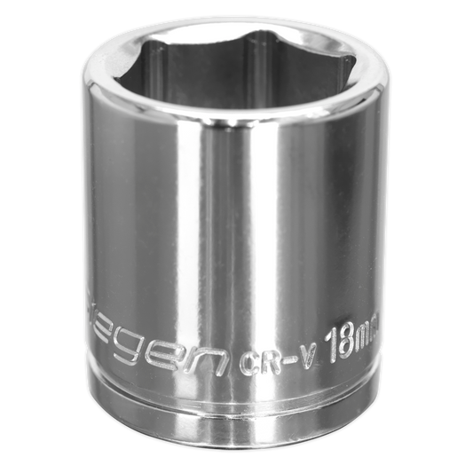 Sealey WallDrive Socket 18mm 3/8" Square Drive Carbon Steel Chrome Plated S0585