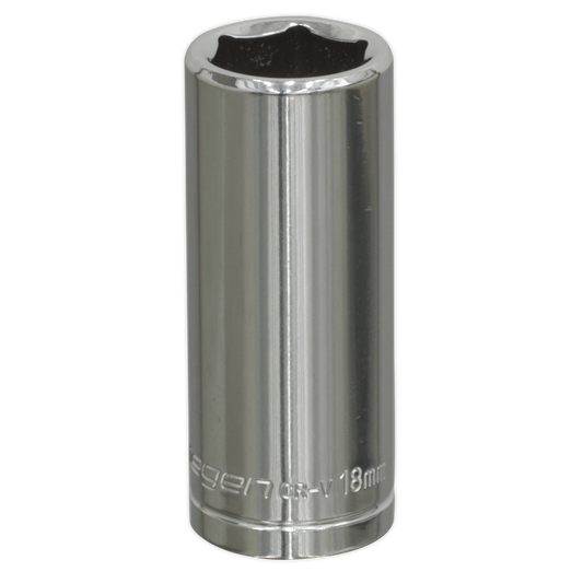 Sealey WallDrive Socket Tool 18mm Deep 3/8" Square Drive - Chrome Plated S0596