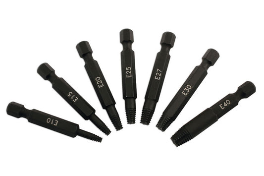 LASER 5964 Torx Extractor Set 7pc S2 Silicon Steel 1/4" Quick Chuck Shank
