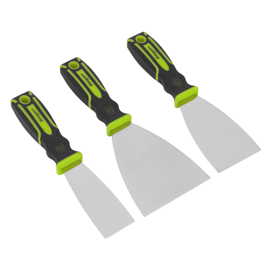 Sealey Scraper Set Polished Stainless Steel With Soft Grip Handles 3 Pcs S0609