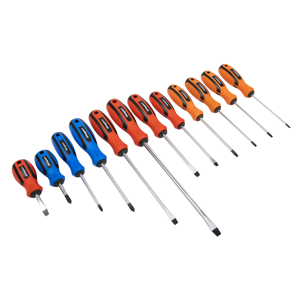 Sealey Soft Grip Screwdriver Set Shot Blasted With Magnetised Tips 12 Pcs S0616