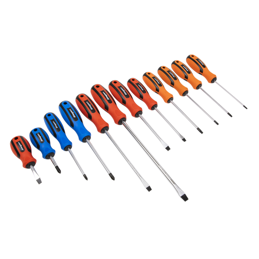 Sealey Soft Grip Screwdriver Set Shot Blasted With Magnetised Tips 12 Pcs S0616
