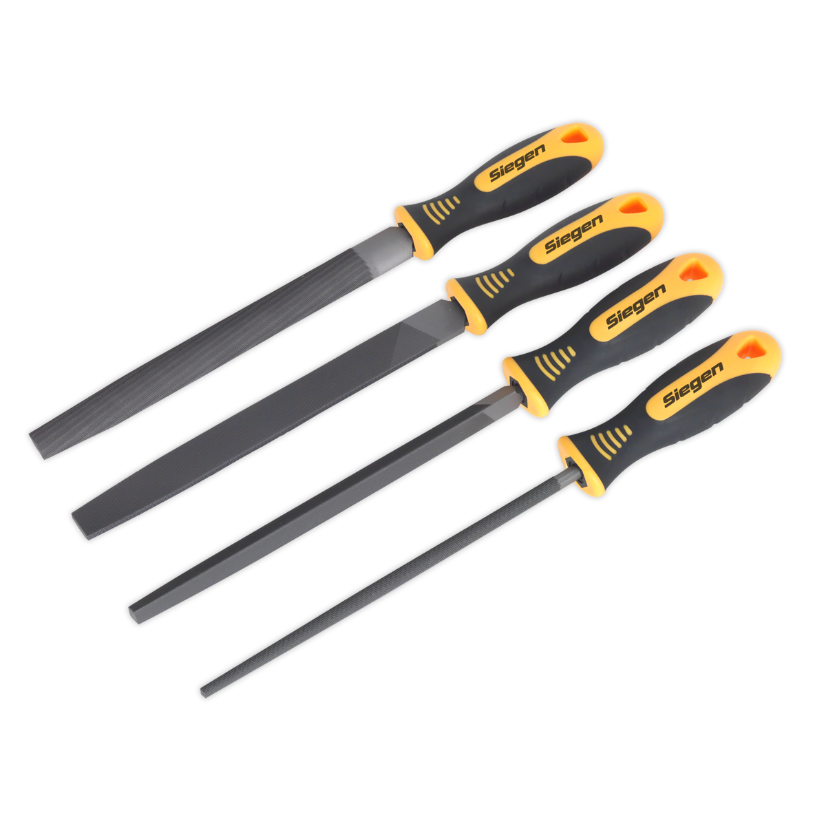 Sealey 4 Pcs 200mm Second-Cut File Set With Soft Grip Handles Yellow/Black S0629