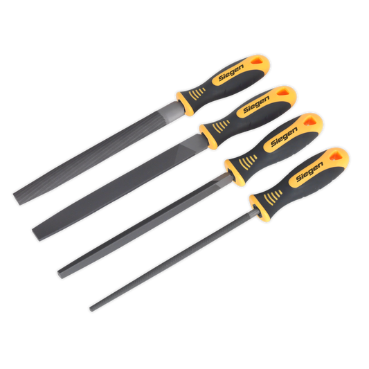 Sealey 4 Pcs 200mm Second-Cut File Set With Soft Grip Handles Yellow/Black S0629