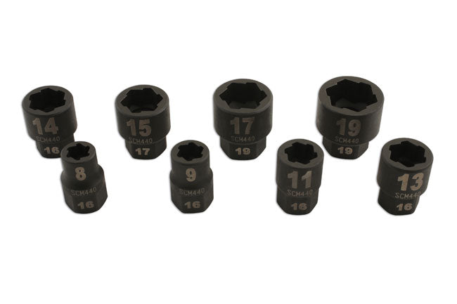 LASER 5966 Chrome-Molybdenum Steel Bolt Extractor Nut Set 8pc Damaged Fasteners