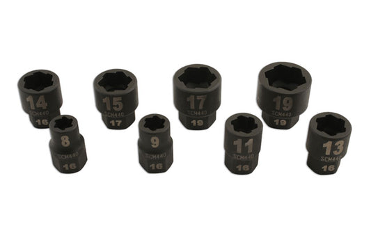 LASER 5966 Chrome-Molybdenum Steel Bolt Extractor Nut Set 8pc Damaged Fasteners