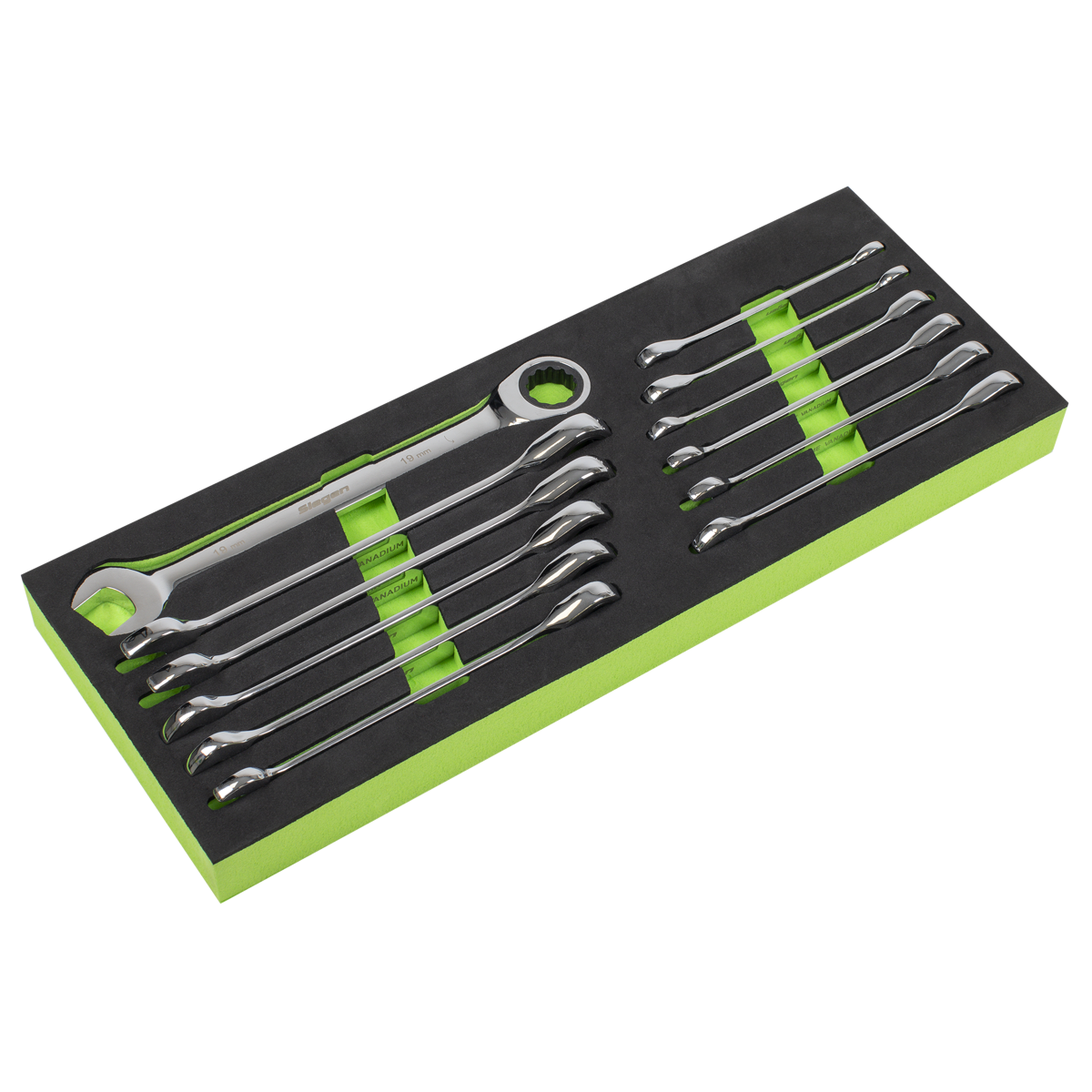 Sealey Ratchet Combi Spanner Set Chrome Vanadium Steel 12 Pieces Metric S0634