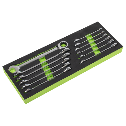 Sealey Ratchet Combi Spanner Set Chrome Vanadium Steel 12 Pieces Metric S0634